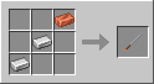Crafting recipe: a copper ingot over two iron ingots makes a glassblower's pipe